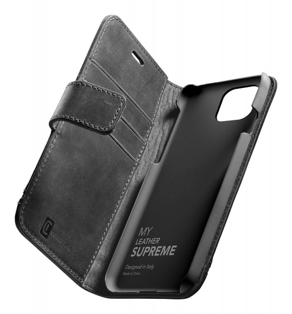 CellularLine Prémiové kožené puzdro typu kniha Supreme pre Apple iPhone 12 mini SUPREMECIPH12K, čierne - rozbalené
